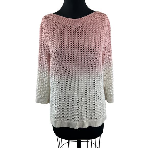 Venus Sweaters - VENUS Pink White Sweater Dip-Dye Boat Neck 3/4 Sleeve Drop Shoulder Size Large L